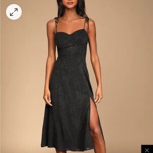 Loveliest Looks Black Floral Jacquard Tie-Strap Midi Dress